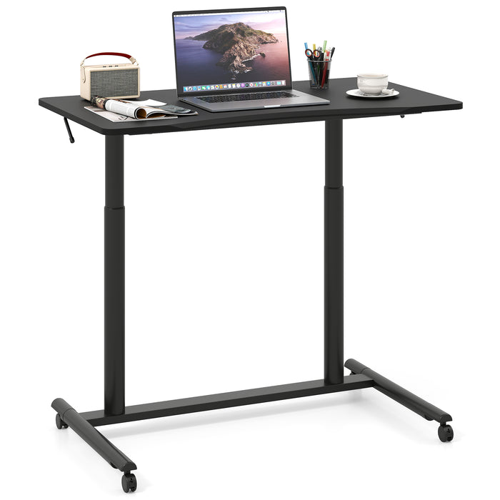 C-Shaped Mobile Standing Desk with Adjustable Height and Lockable Wheels-