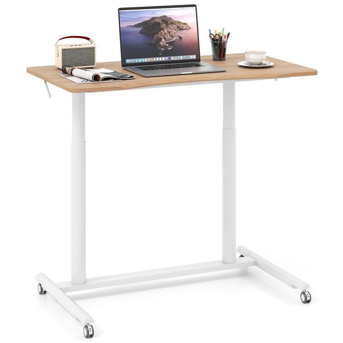 C-Shaped Mobile Standing Desk with Adjustable Height and Lockable Wheels-