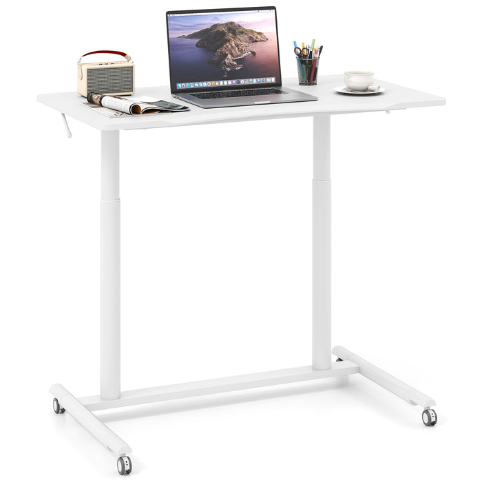 C-Shaped Mobile Standing Desk with Adjustable Height and Lockable Wheels-