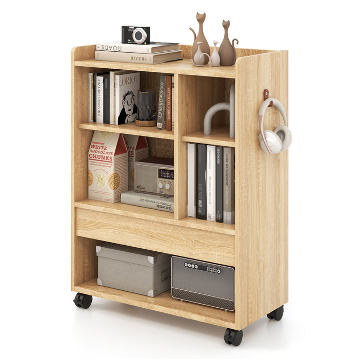 Mobile Storage Cabinet with Drawer and Adjustable Shelves-