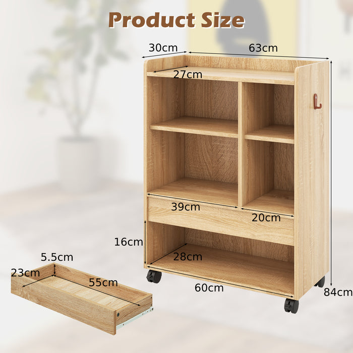 Mobile Storage Cabinet with Drawer and Adjustable Shelves-