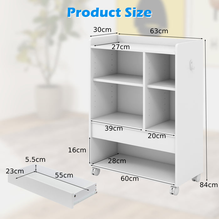 Mobile Storage Cabinet with Drawer and Adjustable Shelves-
