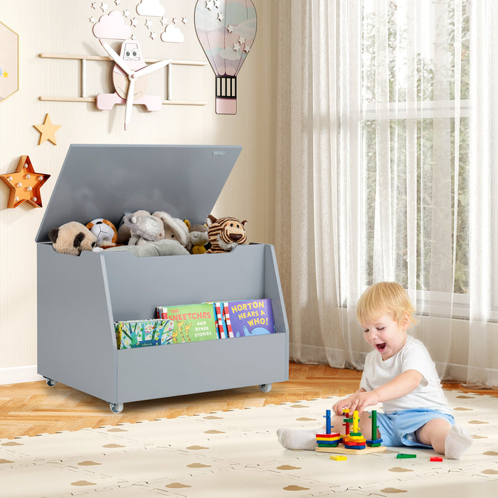 Mobile Toy Storage Organizer with Bookshelf and Wheels for Playroom Bedroom-