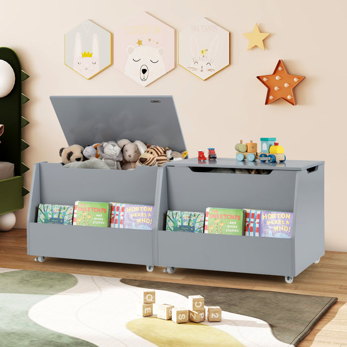 Mobile Toy Storage Organizer with Bookshelf and Wheels for Playroom Bedroom-