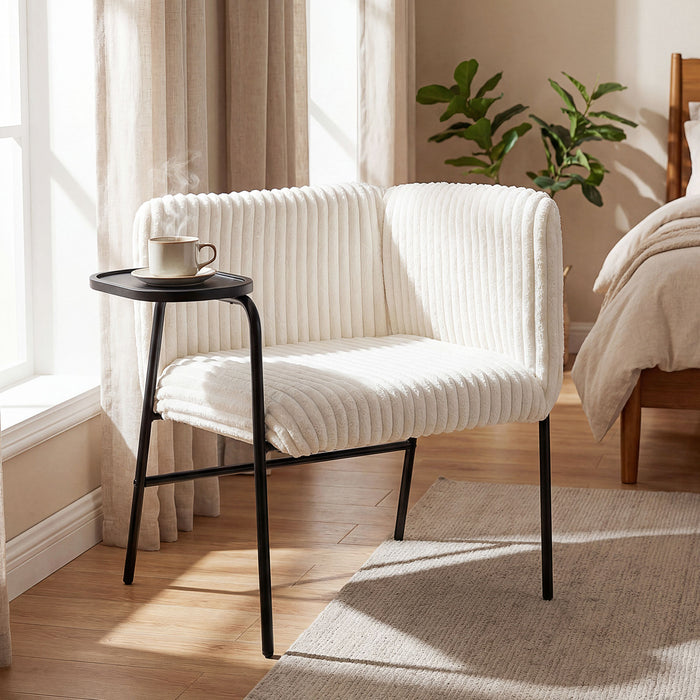 Modern Accent Chair with Tray Table Corduroy Upholstered Armchair-