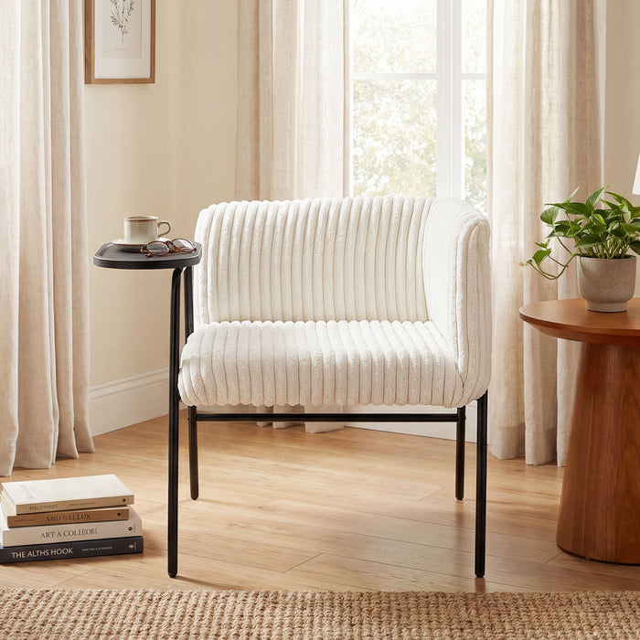Modern Accent Chair with Tray Table Corduroy Upholstered Armchair-