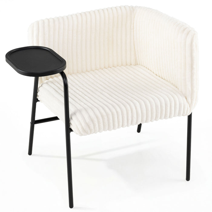 Modern Accent Chair with Tray Table Corduroy Upholstered Armchair-