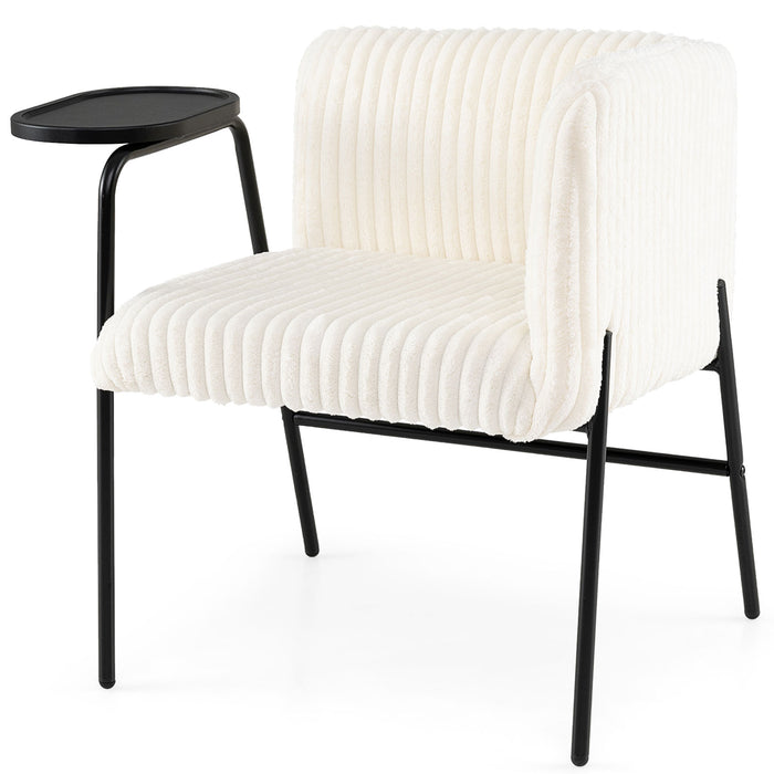 Modern Accent Chair with Tray Table Corduroy Upholstered Armchair-