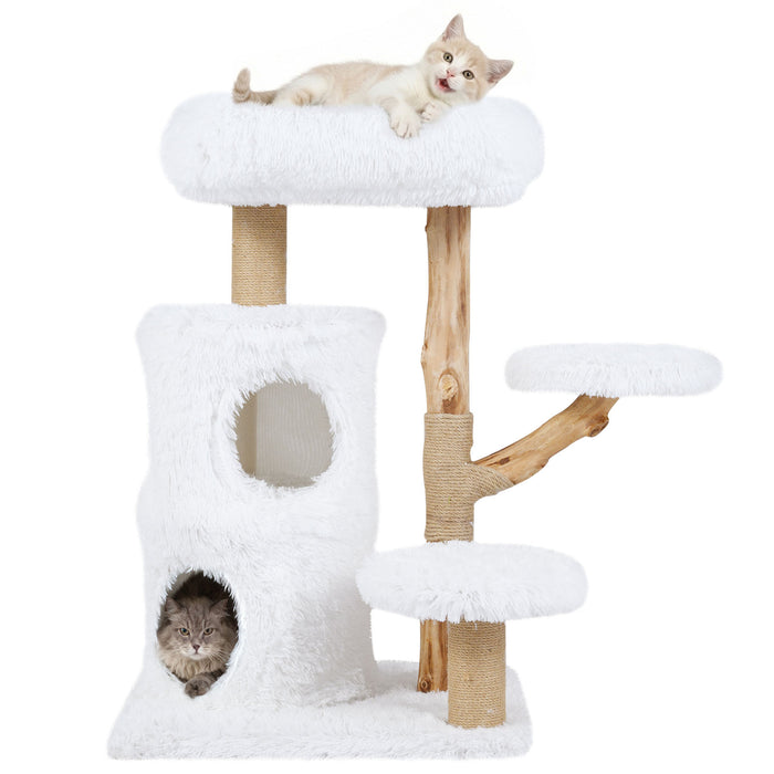 Modern Cat Tree for Indoor Cats 93CM Cat Tower with Real Solid Wood Branches-