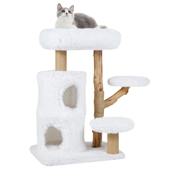 Modern Cat Tree for Indoor Cats 93CM Cat Tower with Real Solid Wood Branches-