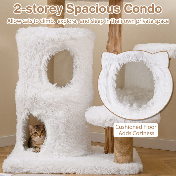 Modern Cat Tree for Indoor Cats 93CM Cat Tower with Real Solid Wood Branches-