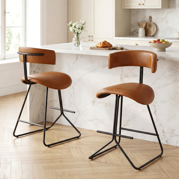 Modern Counter Height Stools Set of 2 63cm Faux Leather Upholstered Armless Barstools-