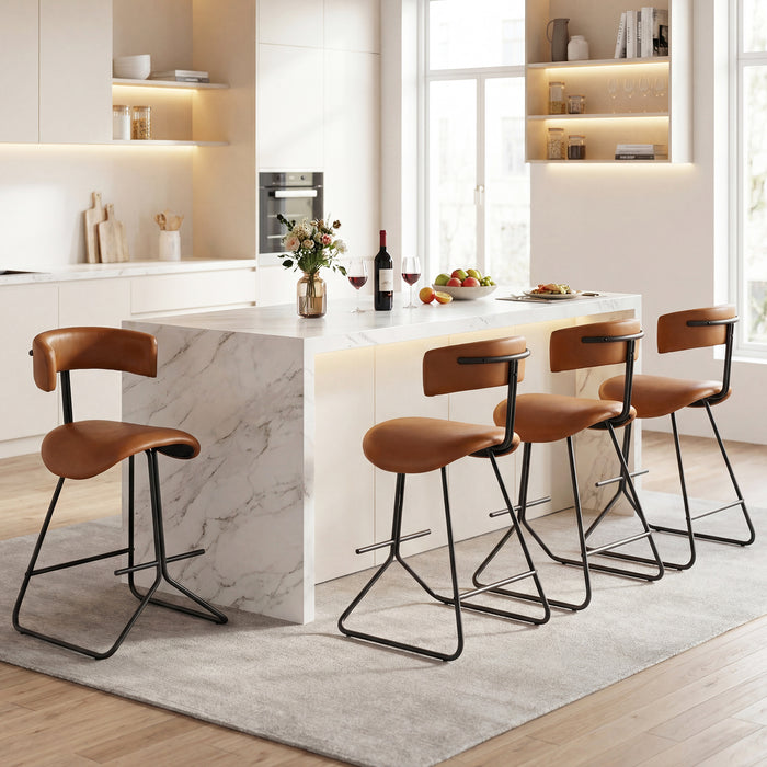 Modern Counter Height Stools Set of 2 63cm Faux Leather Upholstered Armless Barstools-