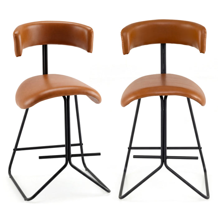 Modern Counter Height Stools Set of 2 63cm Faux Leather Upholstered Armless Barstools-