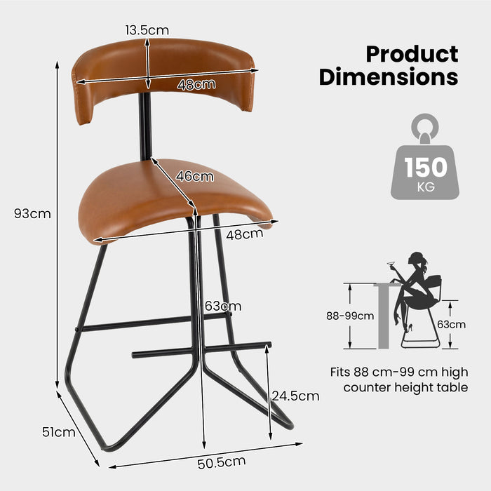 Modern Counter Height Stools Set of 2 63cm Faux Leather Upholstered Armless Barstools-