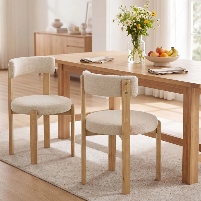 Modern Dining Chairs with Curved Backrest and Teddy Fleece Seat for Kitchen-Natural