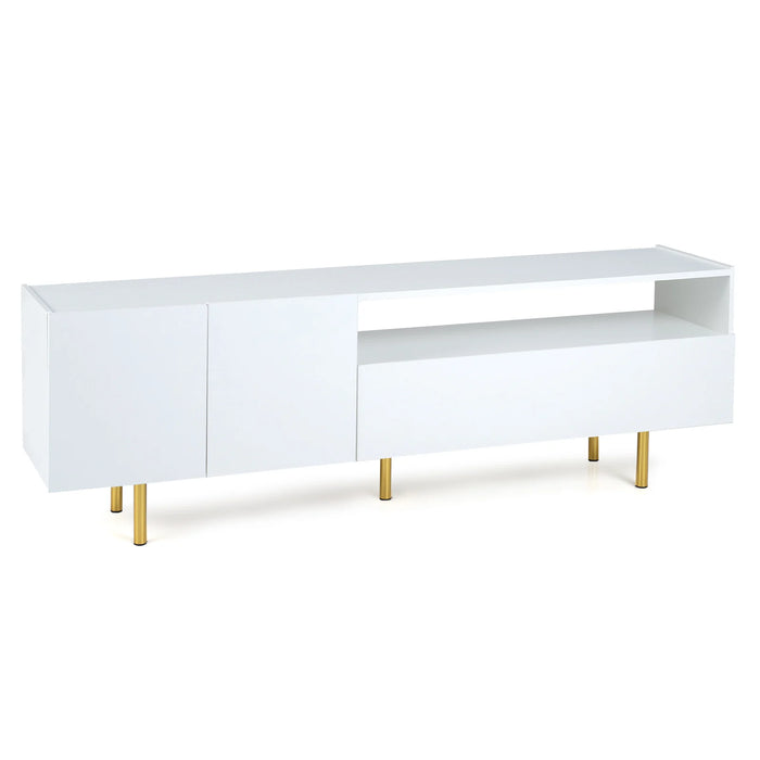 Modern Entertainment Center with 2 Doors Drawer and 5 Metal Legs-White