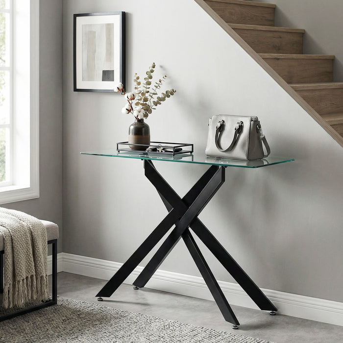 Modern Glass Console Table with Tempered Glass Top and Tubular Legs-