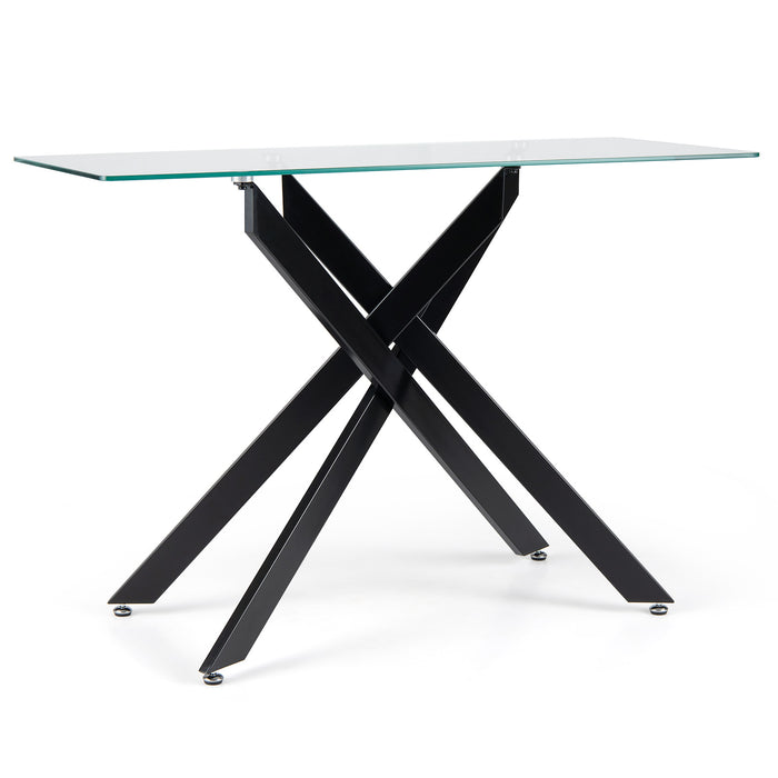 Modern Glass Console Table with Tempered Glass Top and Tubular Legs-