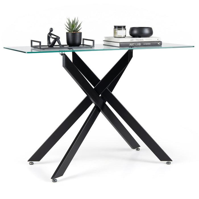 Modern Glass Console Table with Tempered Glass Top and Tubular Legs-