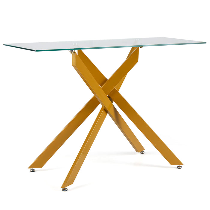 Modern Glass Console Table with Tempered Glass Top and Tubular Legs-
