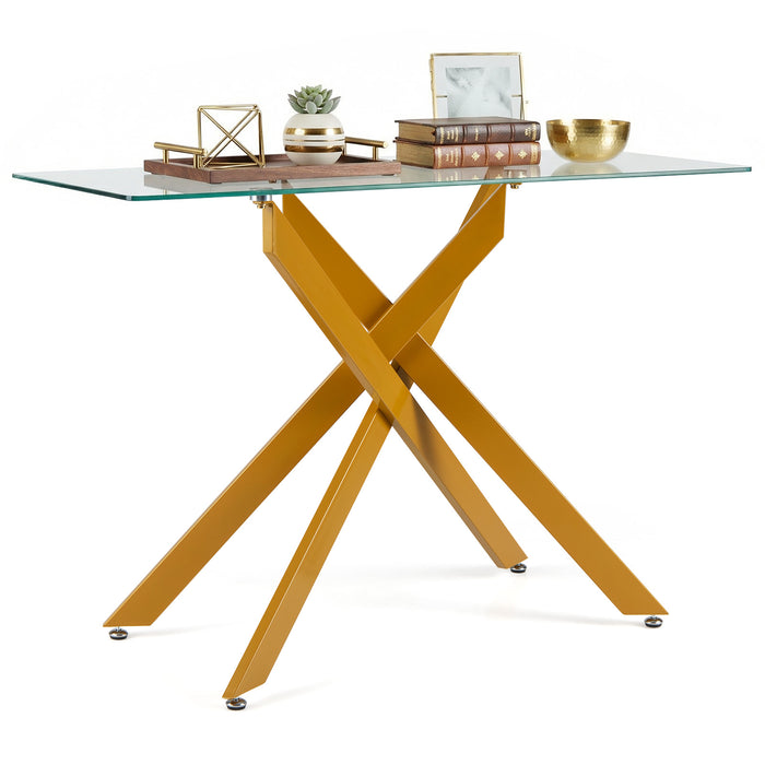 Modern Glass Console Table with Tempered Glass Top and Tubular Legs-