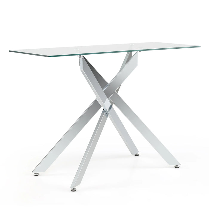 Modern Glass Console Table with Tempered Glass Top and Tubular Legs-