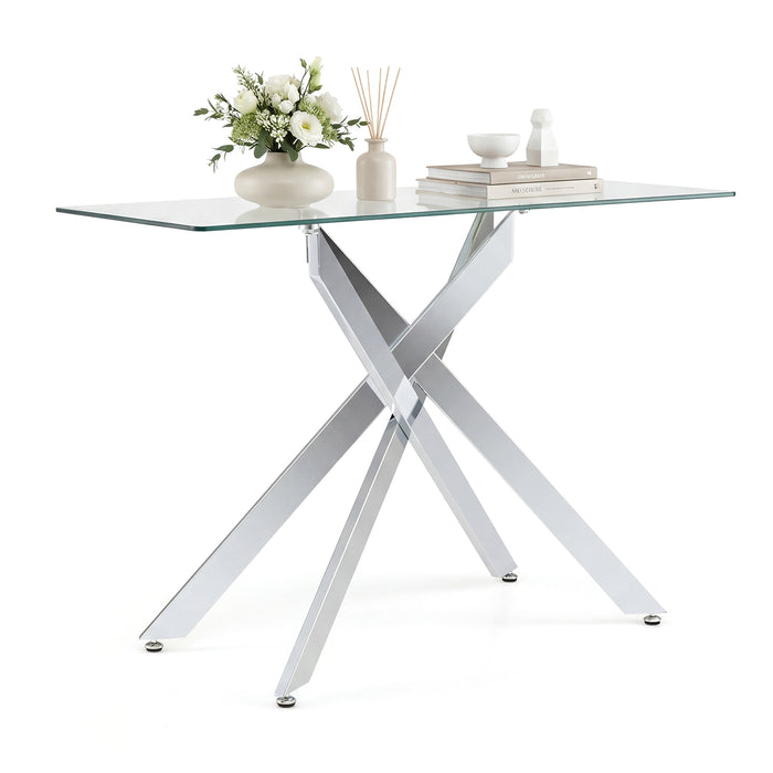 Modern Glass Console Table with Tempered Glass Top and Tubular Legs-