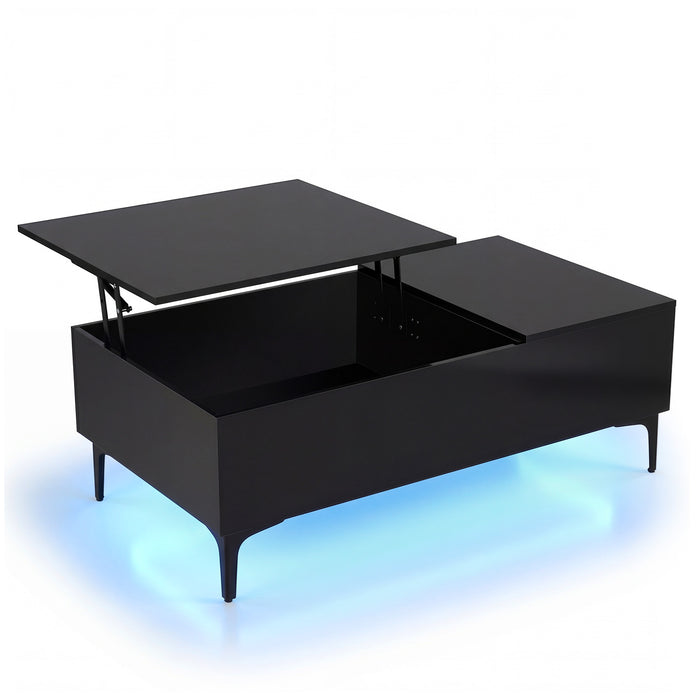 Modern Lift Top Coffee Table with LED Lights High Gloss Accent Table with Hidden Compartment-White
