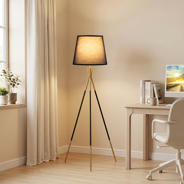 Modern Metal Tripod Floor Lamp with Fabric Shade157 cm Tall Standing Lamp-