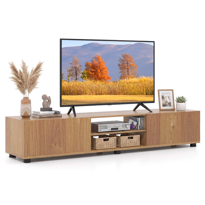 Modern TV Stand for up to 70" TVs with 2 Doors and Open Shelves-Natrual