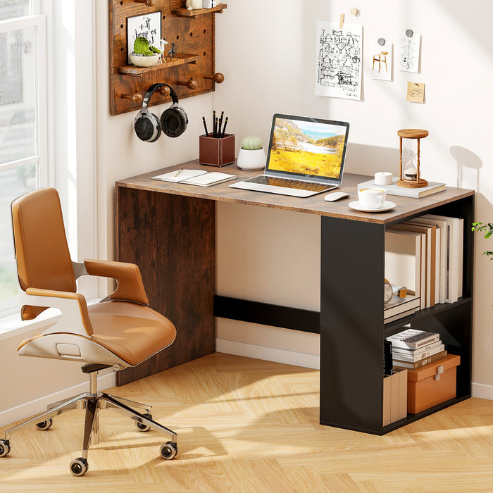 Modern Wooden Office Desk with Storage and 2 Open Shelves-