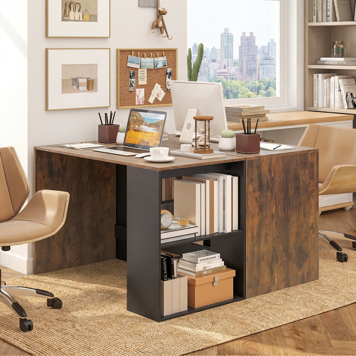 Modern Wooden Office Desk with Storage and 2 Open Shelves-