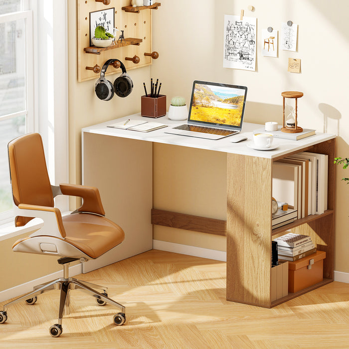 Modern Wooden Office Desk with Storage and 2 Open Shelves-