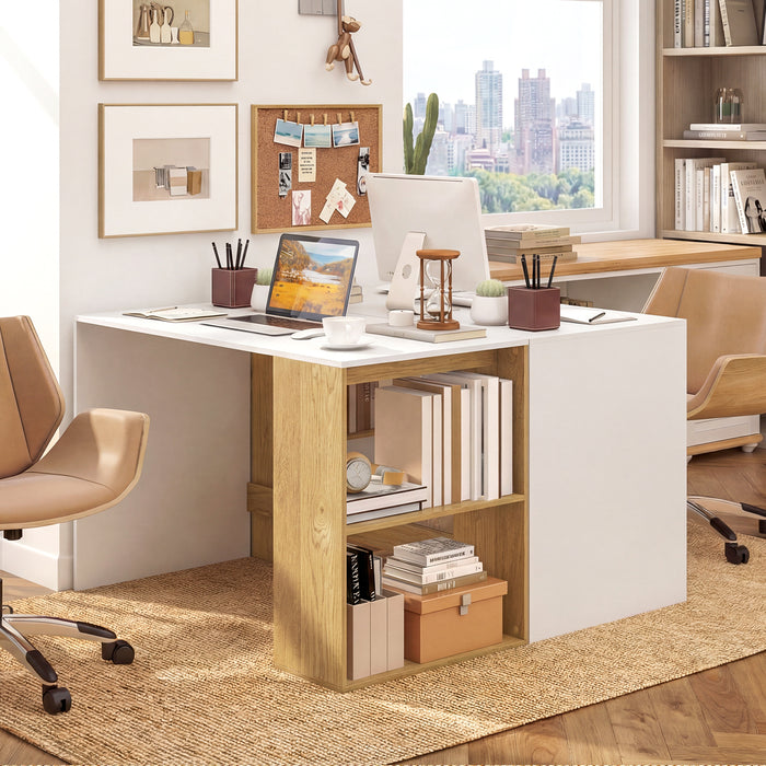 Modern Wooden Office Desk with Storage and 2 Open Shelves-