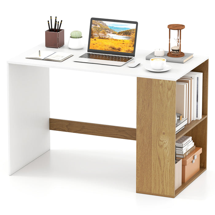 Modern Wooden Office Desk with Storage and 2 Open Shelves-