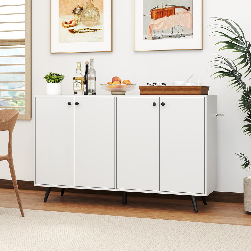 Mid Century Modern 4-Door Storage Cabinet with 5-Position Adjustable Shelves-