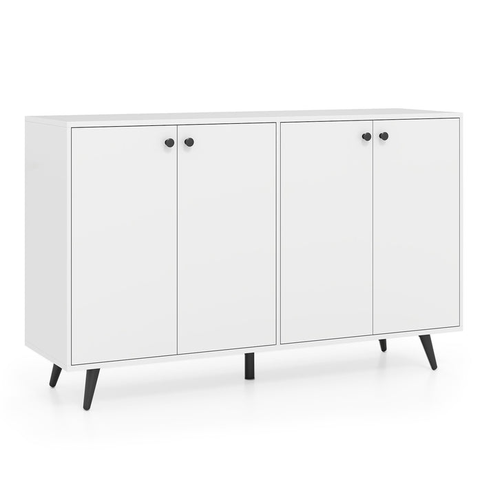 Mid Century Modern 4-Door Storage Cabinet with 5-Position Adjustable Shelves-