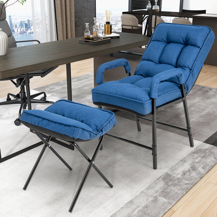 Modern Accent Chair Linen Fabric Arm Chair with Ottoman-