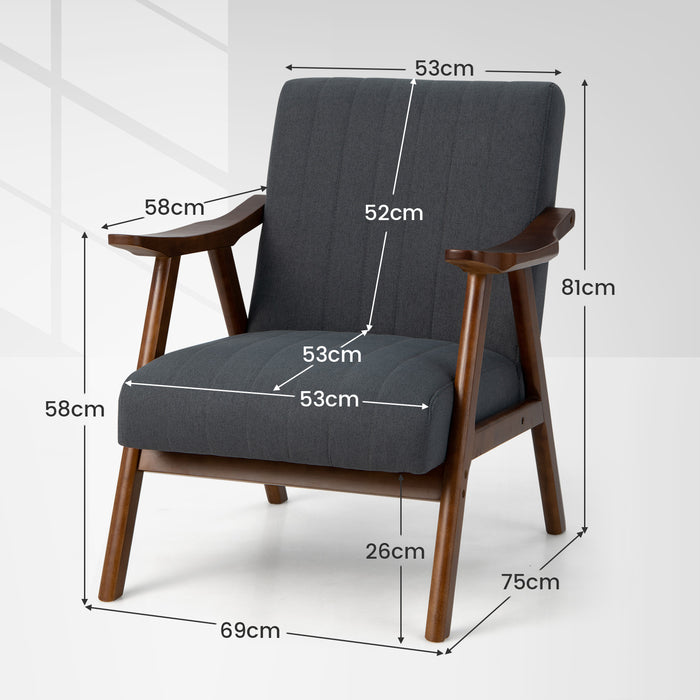 Accent Chair with Armrests - Modern Design, Rubber Wood Frame in Grey - Perfect Addition to Any Living Room Décor