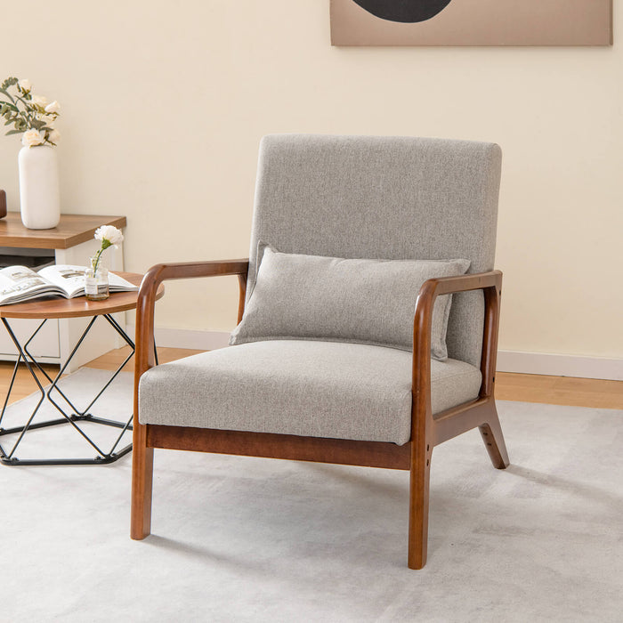 Lumbar Pillow Accent Chair - Contemporary Design Featuring Rubber Wood Frame in Elegant Grey - Ideal for Comfort and Spinal Support