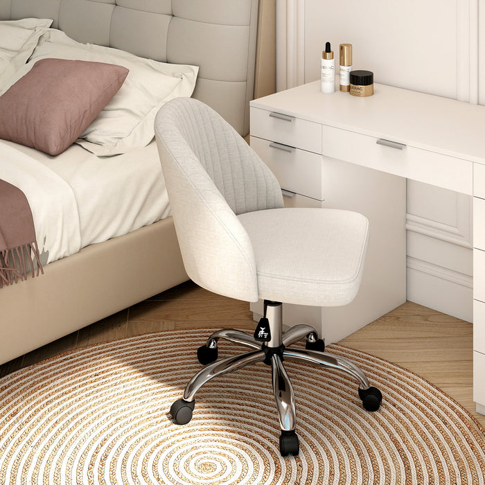 Modern Armless Office Chair with Curved Backrest and Upholstered Seat-Beige