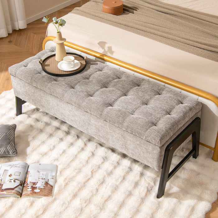Modern Chenille - Upholstered Tufted Ottoman Bench with Storage - Perfect for Solving Extra Household Storage Needs