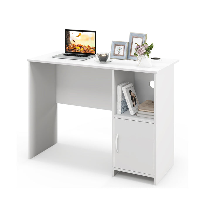 Modern Computer Desk with Cabinet and Cable Holes-