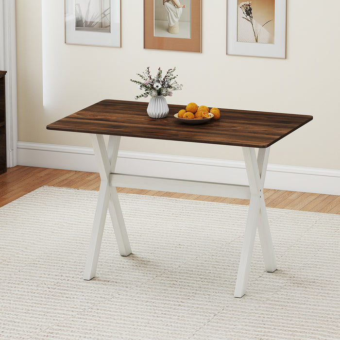 Modern Dining Table Wooden Kitchen Table with X-shaped Frame and with Wood Grain Texture Tabletop-White