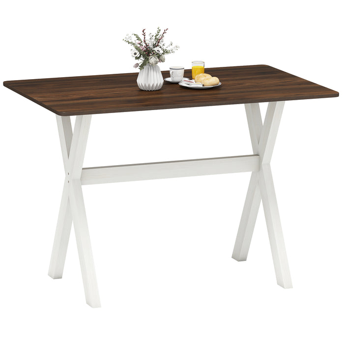 Modern Dining Table Wooden Kitchen Table with X-shaped Frame and with Wood Grain Texture Tabletop-White