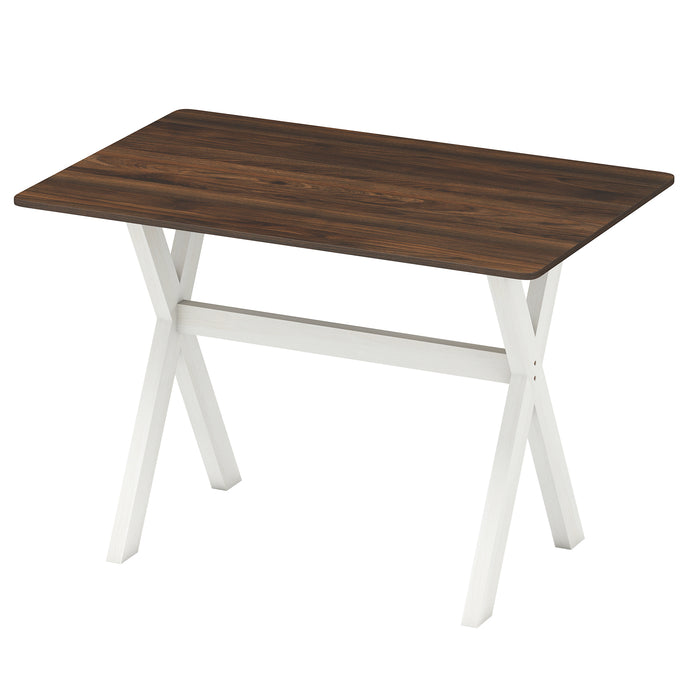 Modern Dining Table Wooden Kitchen Table with X-shaped Frame and with Wood Grain Texture Tabletop-White