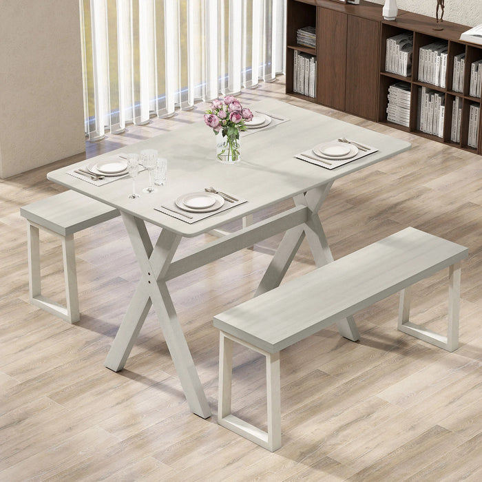Modern Dining Table Wooden Kitchen Table with X-shaped Frame and with Wood Grain Texture Tabletop-White