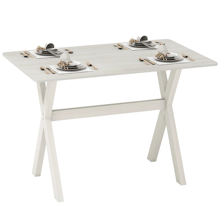 Modern Dining Table Wooden Kitchen Table with X-shaped Frame and with Wood Grain Texture Tabletop-White
