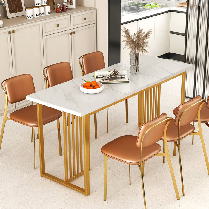 Modern Dining Table with Faux Marble Tabletop for 6-8 People-